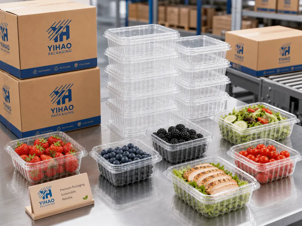 YIHAO clear PET produce packaging manufacturer and wholesale supply scene