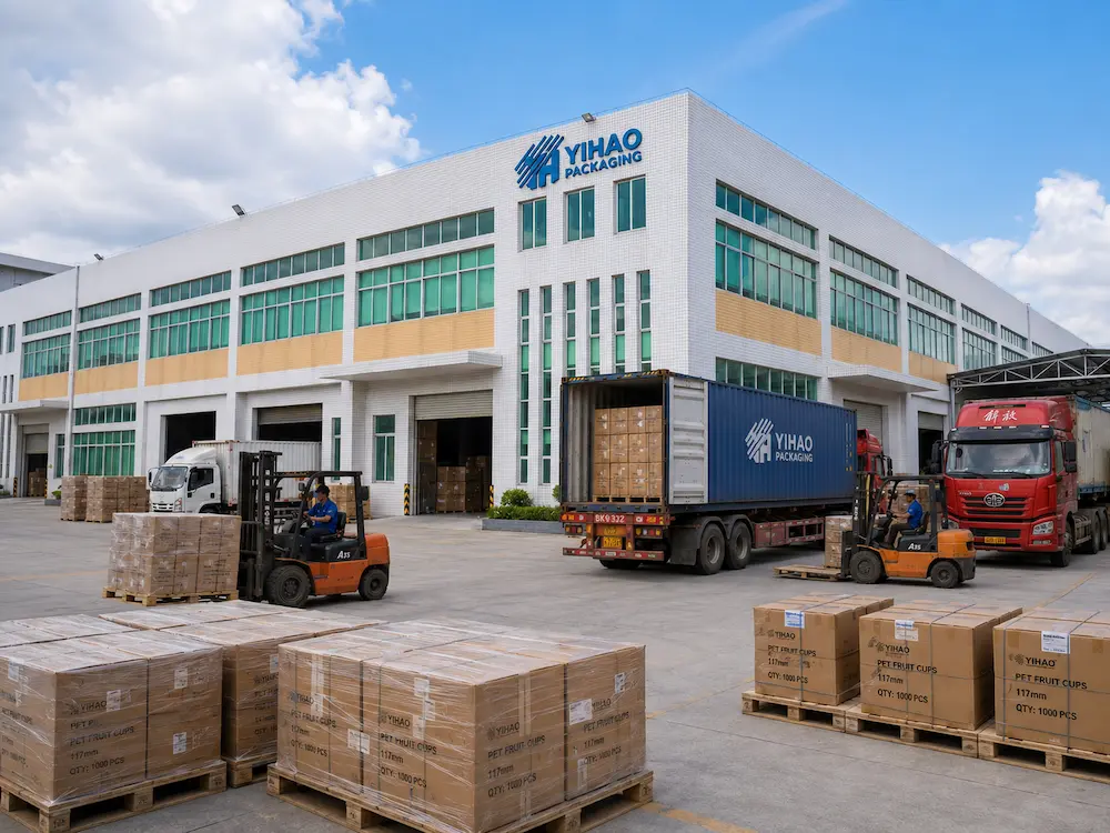 Clear PET Fruit Cups vs Alternative Packaging: How Buyers Should Choose 8 YIHAO Packaging factory loading clear PET fruit cup cartons for wholesale orders