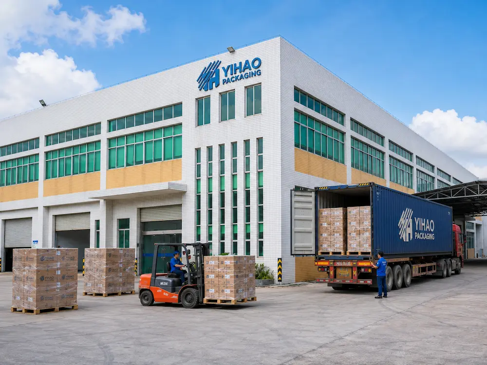 YIHAO packaging factory loading PLA drink cup cartons for wholesale export