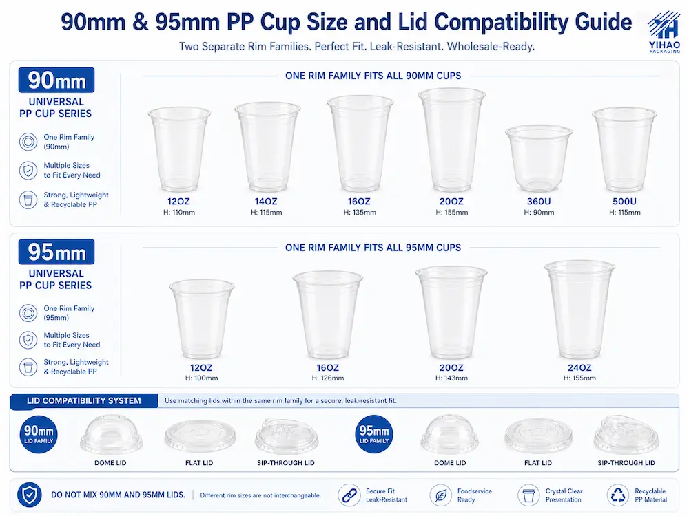 Wholesale PP Cup Manufacturer: Manufacturer and Supplier Checklist 5 90mm and 95mm PP cup size and lid compatibility guide for wholesale cold cups