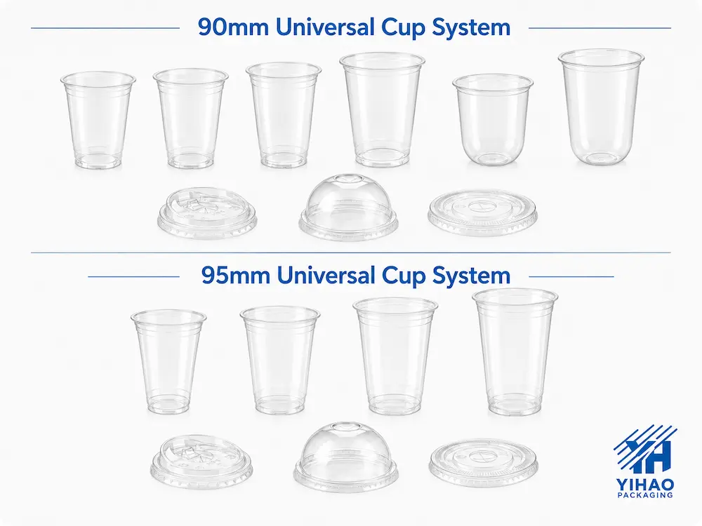 90mm and 95mm universal cold cup system with matching clear cups and lids
