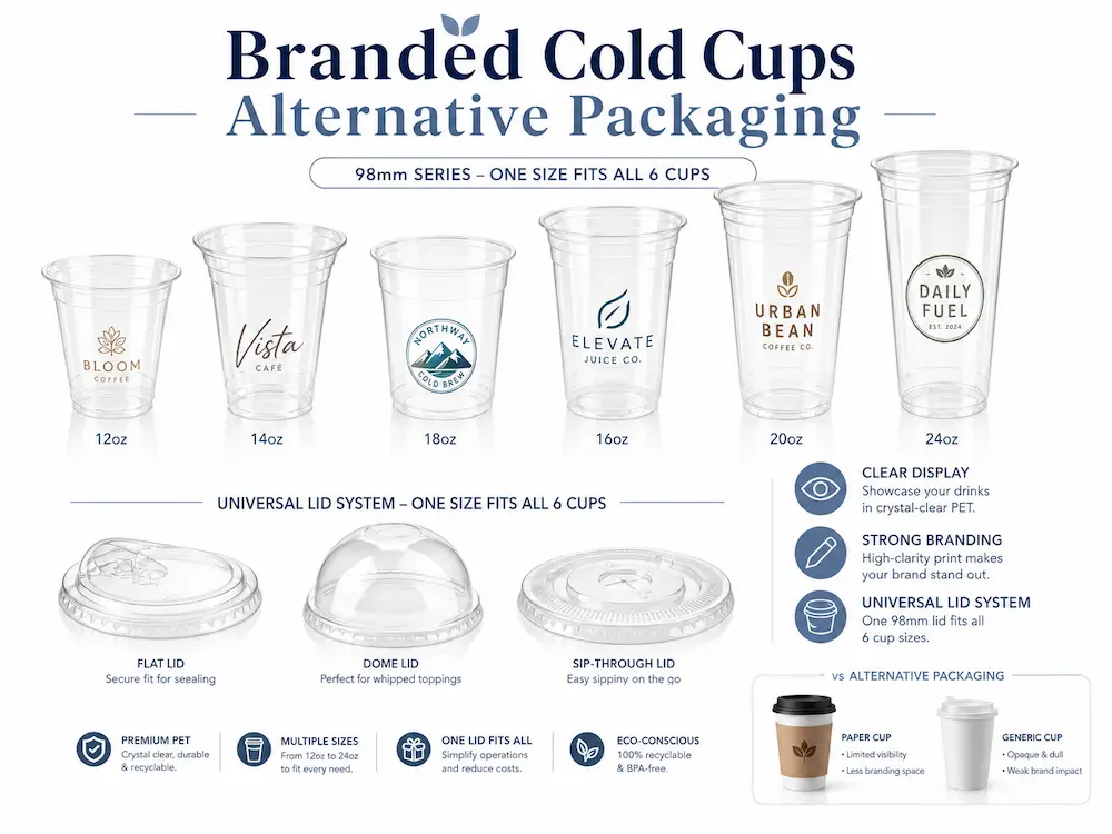 Branded Cold Cups vs Alternative Packaging: How Buyers Should Choose 6 Branded cold cups and lid system compared with alternative beverage packaging