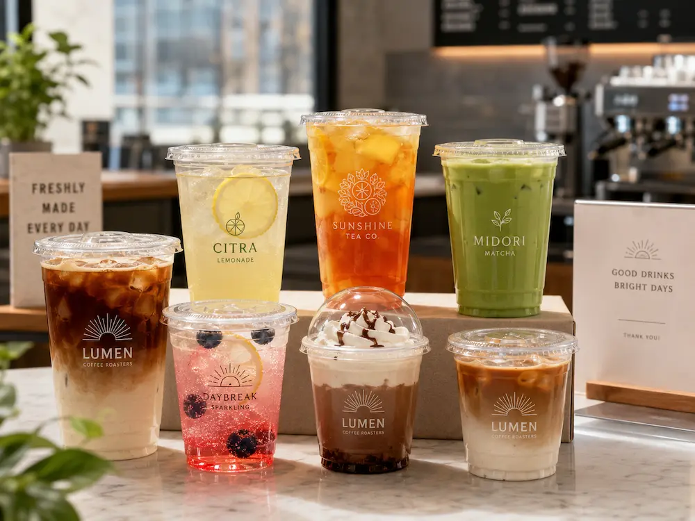 Custom PET Cups: Buyer Guide for Food Packaging Teams 2 Branded PET cold cups for iced coffee lemonade matcha refreshers and cafe drinks