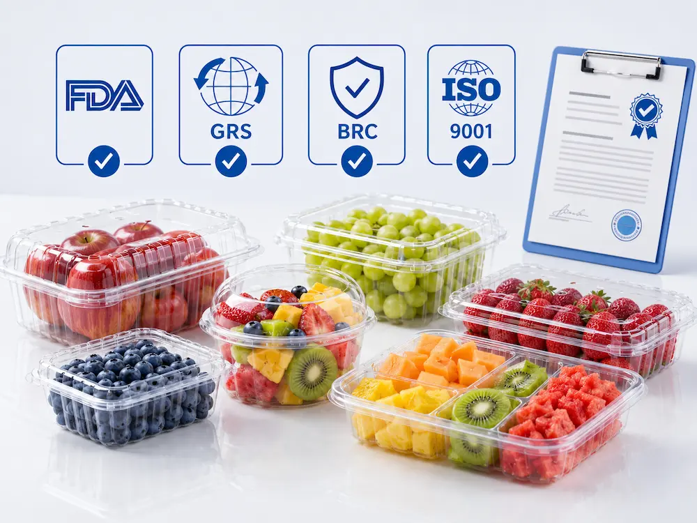Certified food packaging quality support for clear PET fruit clamshell containers