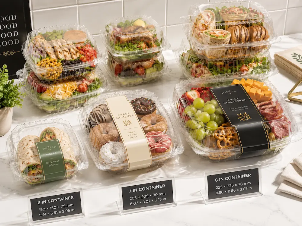 Produce Packaging Manufacturer: Buyer Guide for Food Packaging Teams 3 Clear PET clamshell containers for salads wraps bakery snacks and mixed chilled food packs