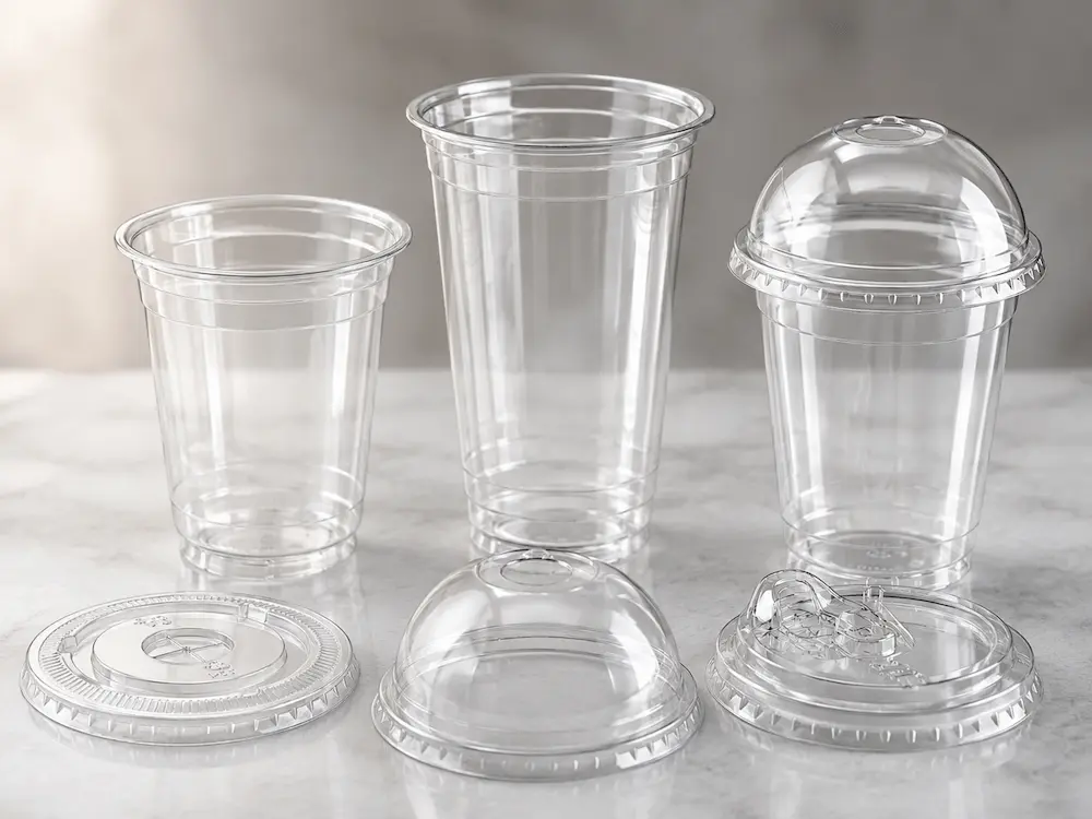 Best Boba Cups for Retail Display, Takeaway, and Chilled Food 2 Clear PET cold cups and matching lids for boba tea packaging