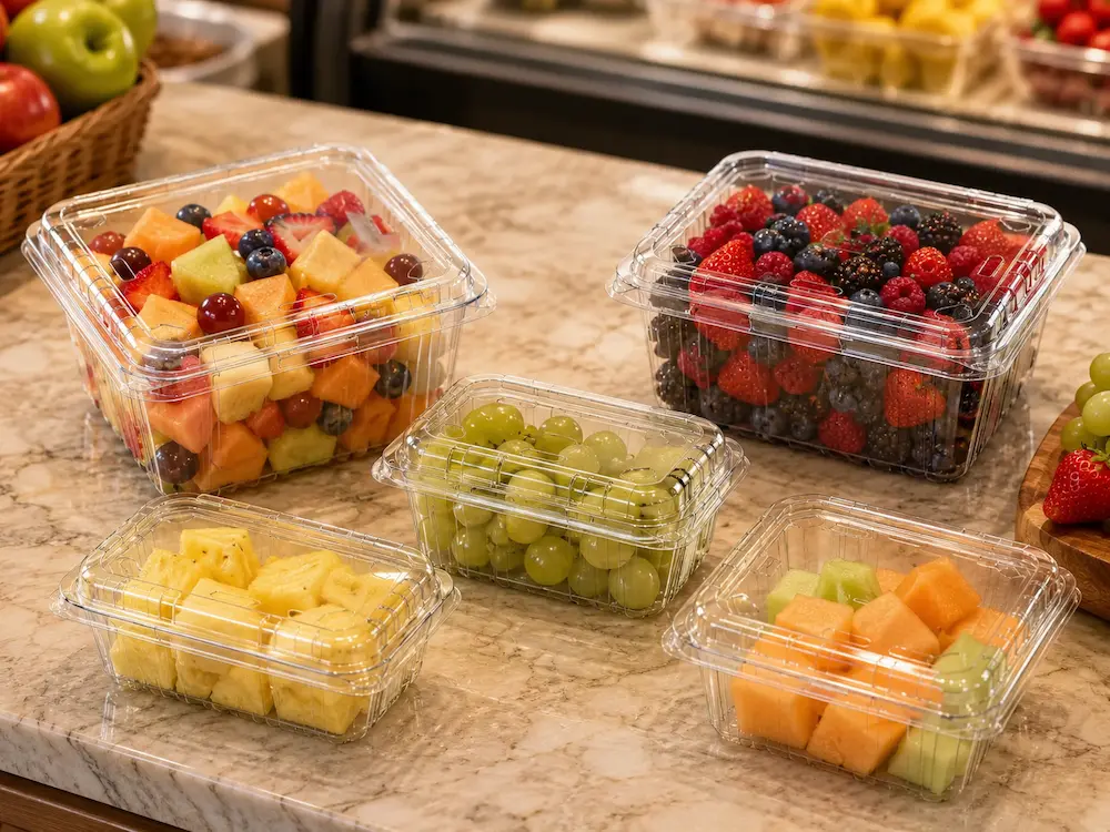 Export Fruit Packaging FAQ: Materials, Sizes, Uses, and Ordering Questions 8 Clear PET fresh-cut fruit containers for retail and takeaway packaging