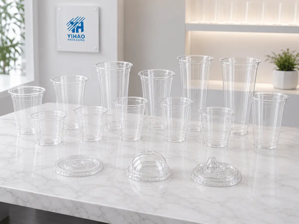 Lemonade Cups: Buyer Guide for Food Packaging Teams 2 Clear PET lemonade cups with flat dome and sip-through lid options