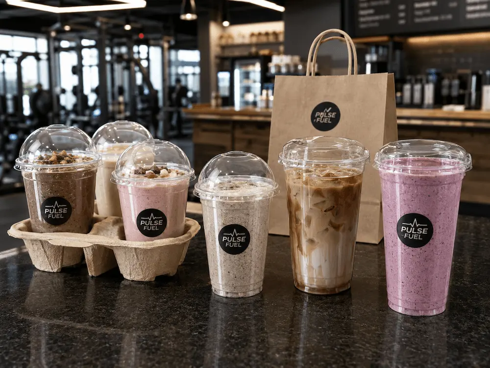 Clear PET protein drink cups for gym cafés, smoothies, iced coffee, and takeaway protein beverages