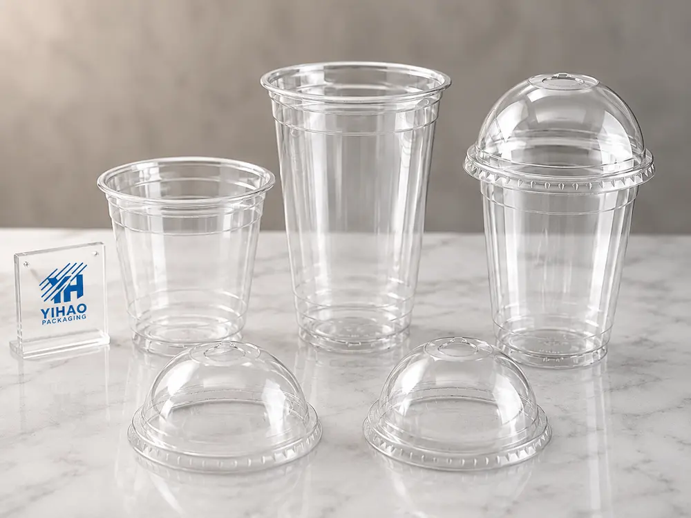 Clear PET and rPET dome lid cups with matching lids for smoothies, refreshers, and cold beverages