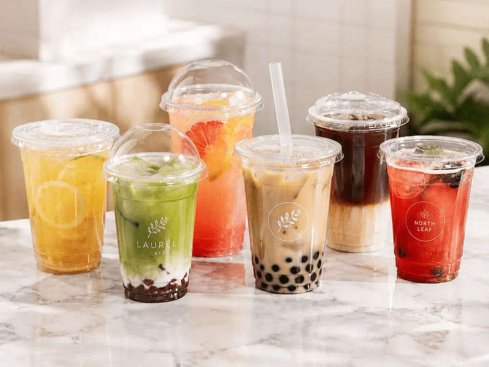 Clear PET sealed drink cups with dome, flat, and straw lids for iced coffee, fruit tea, lemonade, and milk tea
