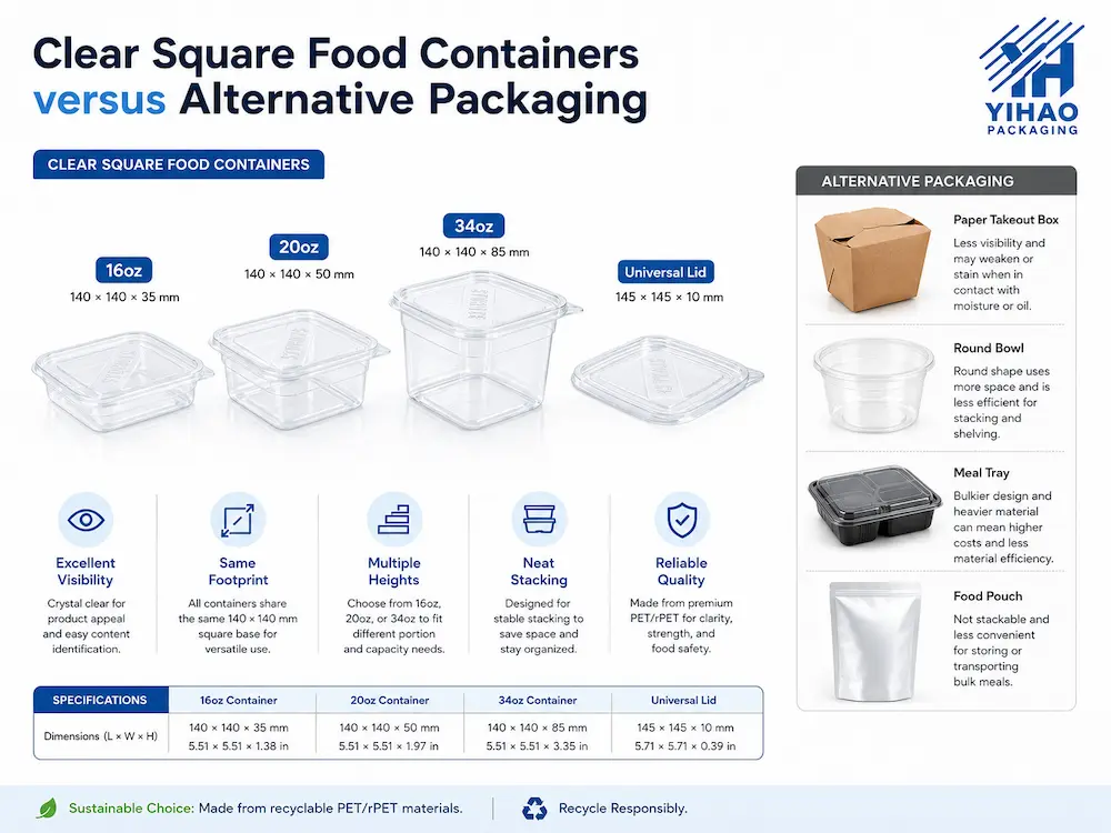 Clear Square Food Containers vs Alternative Packaging: How Buyers Should Choose 6 Clear square food containers compared with alternative food packaging formats