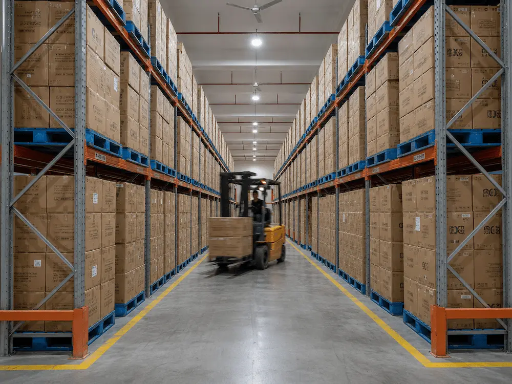 Warehouse storage of packed cold cup cartons for wholesale distribution