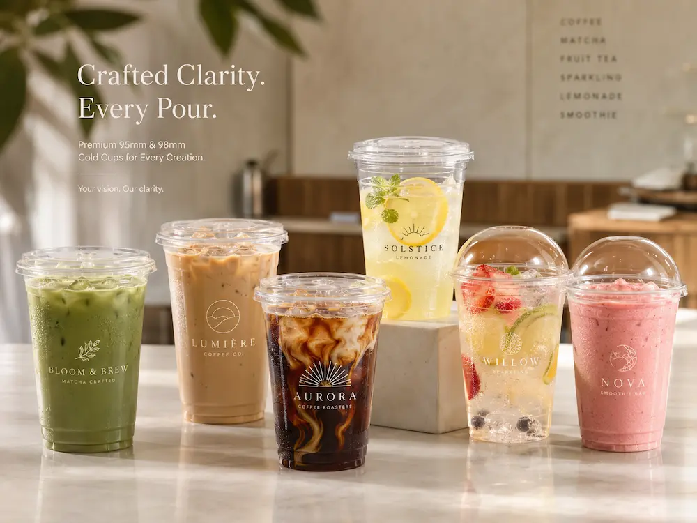 Wholesale Cold Cups: Buyer Guide for Food Packaging Teams 5 Clear cold cups for iced coffee, lemonade, matcha, sparkling drinks and smoothies