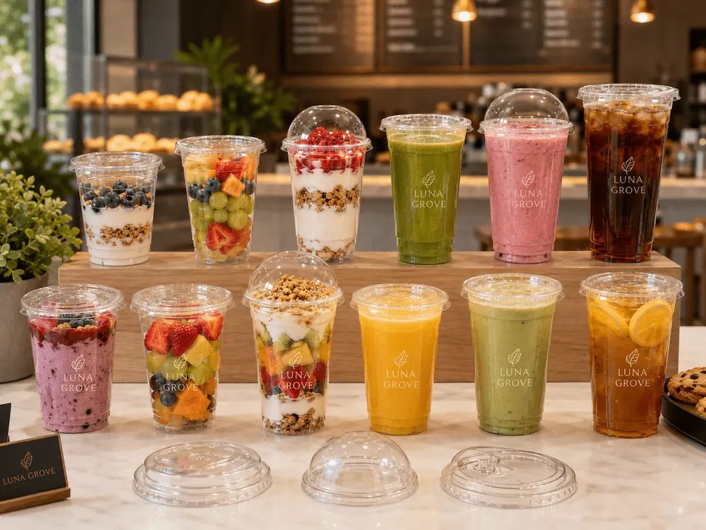 Cup Lid Matching vs Alternative Packaging: How Buyers Should Choose 2 PET cold cups and matching lids displayed for cup lid matching and beverage packaging selection