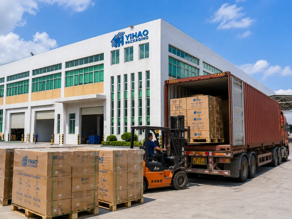 Wholesale Deli Clamshell Packaging: Manufacturer and Supplier Checklist 8 Factory loading cartons of deli clamshell packaging into a shipping container for wholesale export