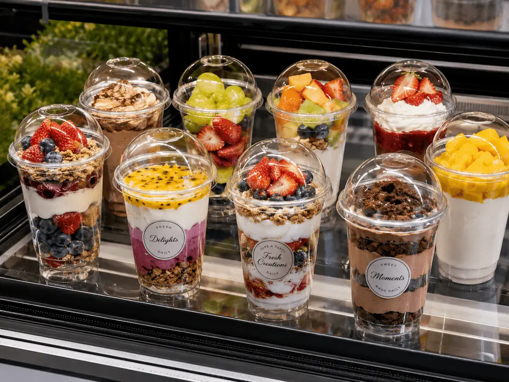 Dome Lid Cups FAQ: Materials, Sizes, Uses, and Ordering Questions 6 Dome lid cups for yogurt parfaits, fruit cups, mousse desserts, and chilled snack cups