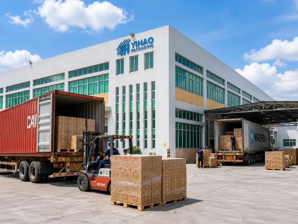 Factory loading cartons of food packaging products for export fruit packaging shipments