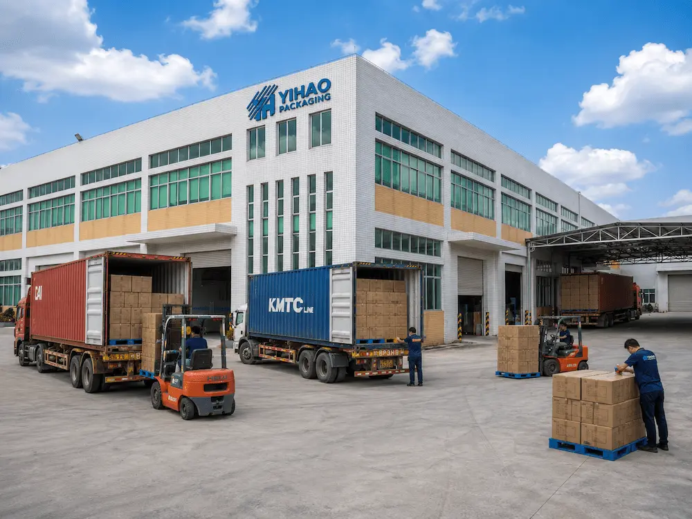 food packaging factory loading cartons for export cold cup and lid wholesale orders