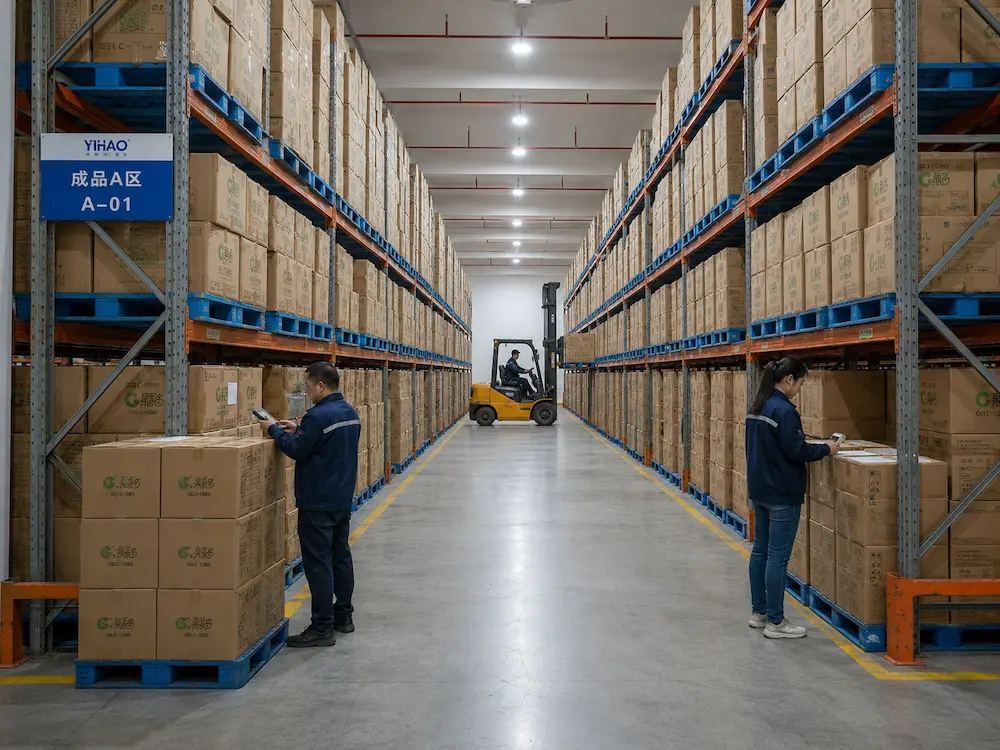 Salad Packaging Containers: Buyer Guide for Food Packaging Teams 6 Food packaging manufacturer warehouse with organized carton inventory and pallet storage