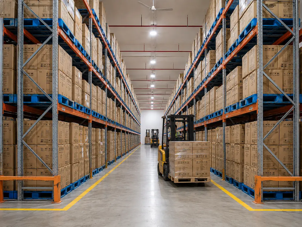 Round Deli Containers: Buyer Guide for Food Packaging Teams 5 Food packaging warehouse with cartons, pallets, and inventory storage