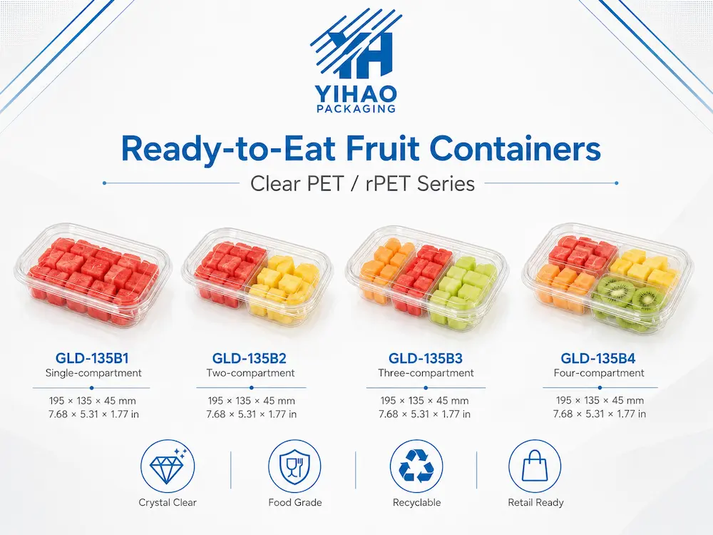 GLD-135B ready-to-eat fruit containers in clear PET and rPET series
