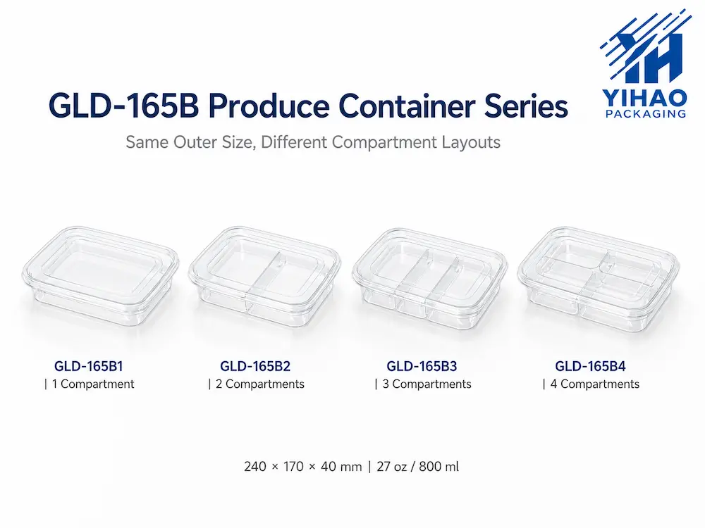 GLD-165B produce container series with one to four compartment layouts
