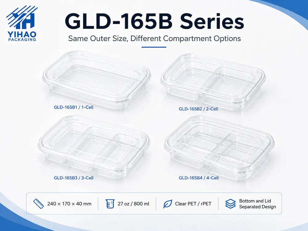 GLD-165B PET fruit container design series with one to four compartment options