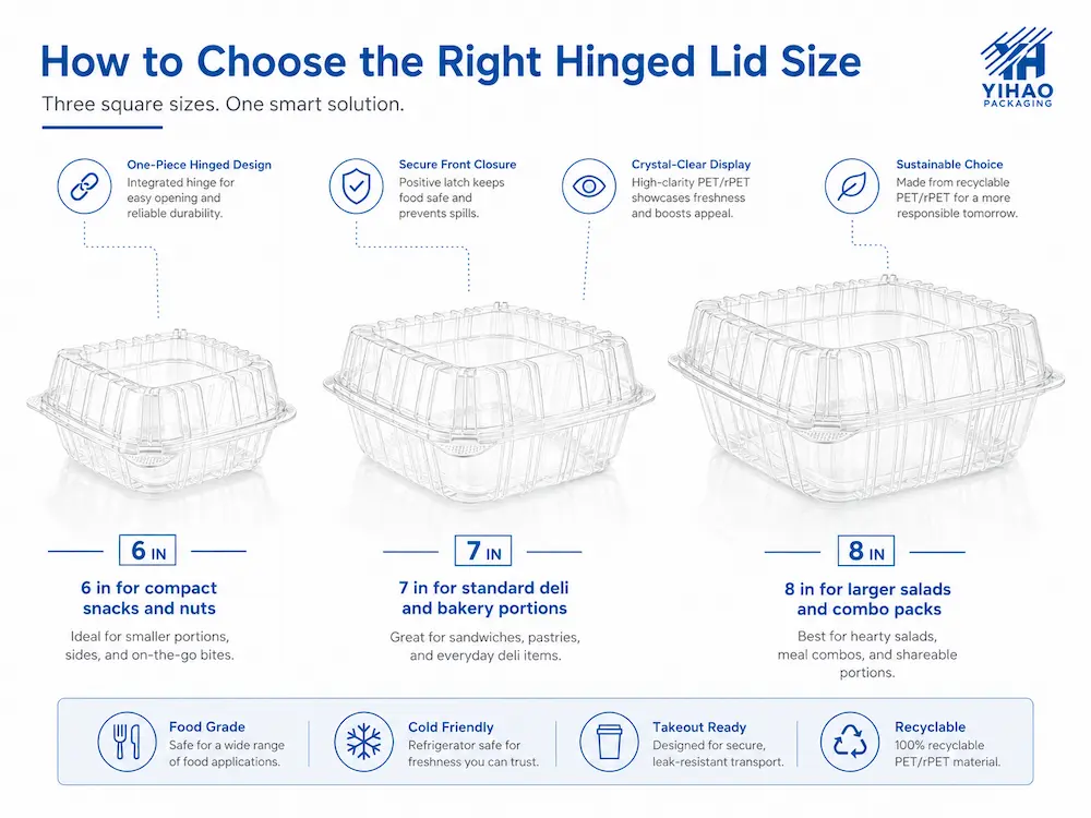 Best Nut Containers for Retail Display, Takeaway, and Chilled Food 4 How to choose the right hinged lid nut container size for snacks, bakery portions, and larger salads