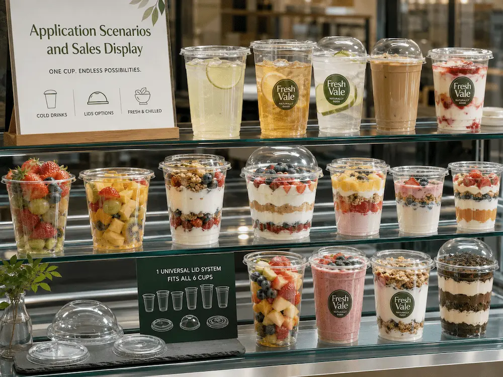 PET cold cups for fruit cups, yogurt parfaits, smoothies, and chilled display packaging
