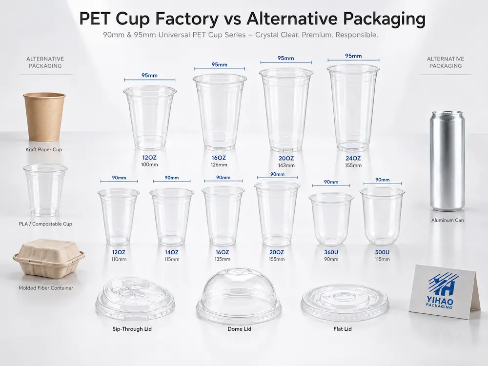 PET Cup Factory vs Alternative Packaging: How Buyers Should Choose 5 PET cup factory comparison with alternative packaging materials and universal cold cup lid systems