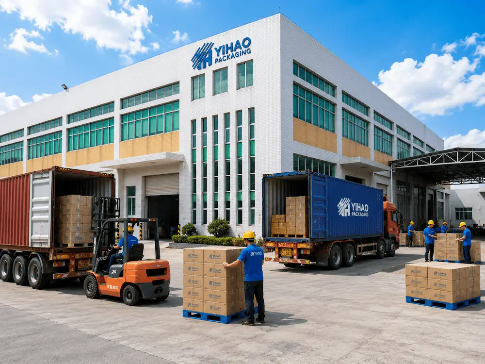 Wholesale PET Cup Lid System: Manufacturer and Supplier Checklist 8 YIHAO factory loading packaged PET cup and lid cartons for wholesale beverage packaging shipment