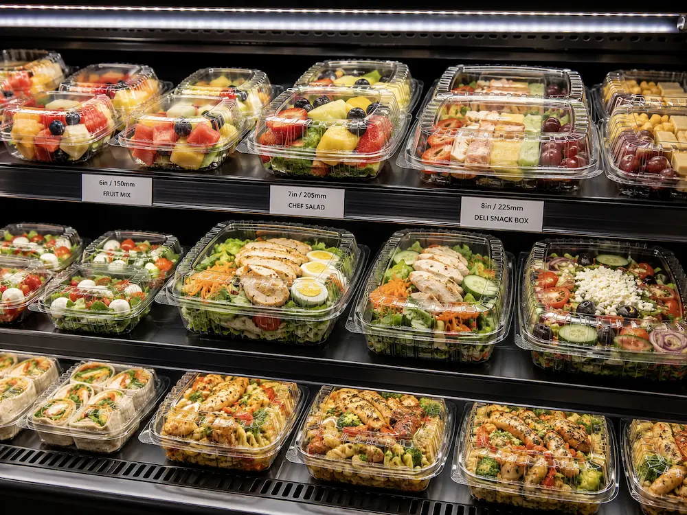 PET Hinged Deli Containers Complete Guide for Wholesale Salad, Deli, and Grab-and-Go Packaging Buyers 3 PET hinged deli containers for salad, fruit, deli snacks, and chilled grab-and-go retail display