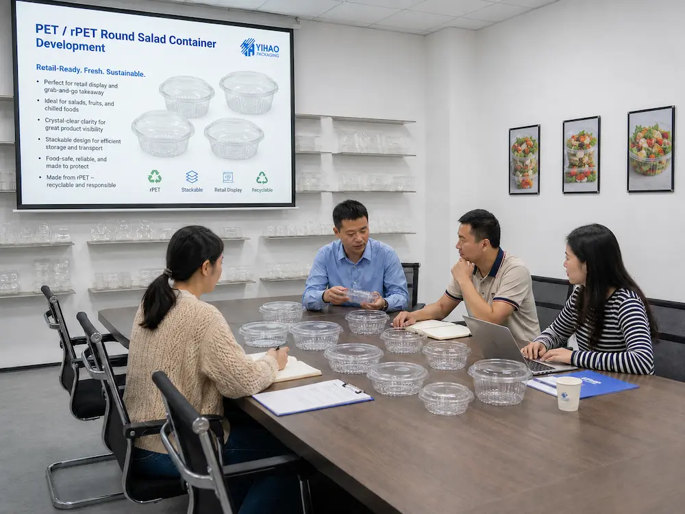 PET and rPET round salad container sample testing meeting
