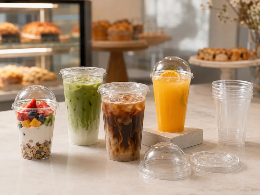 Wholesale PP Cup Manufacturer: Manufacturer and Supplier Checklist 6 PP cold cups with flat and dome lids for cafe drink testing and sample review