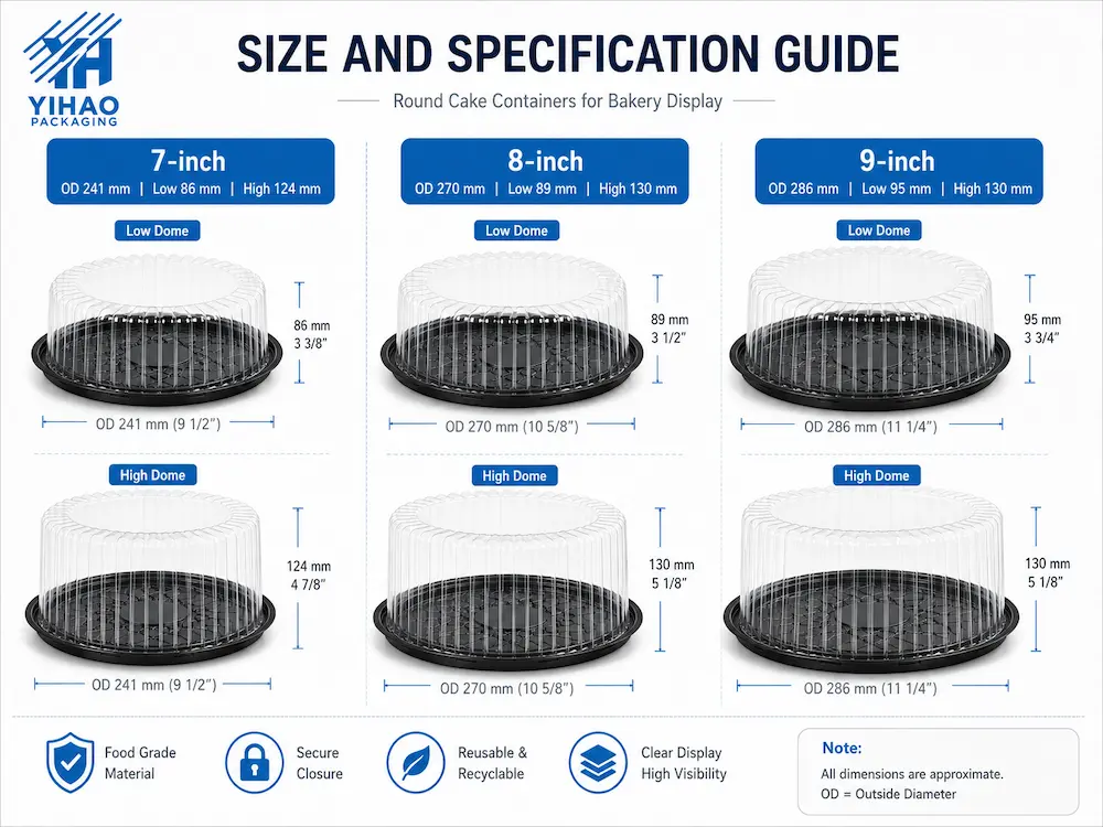 Cake Containers: Buyer Guide for Food Packaging Teams 2 Size and specification guide for 7 inch, 8 inch, and 9 inch round cake containers