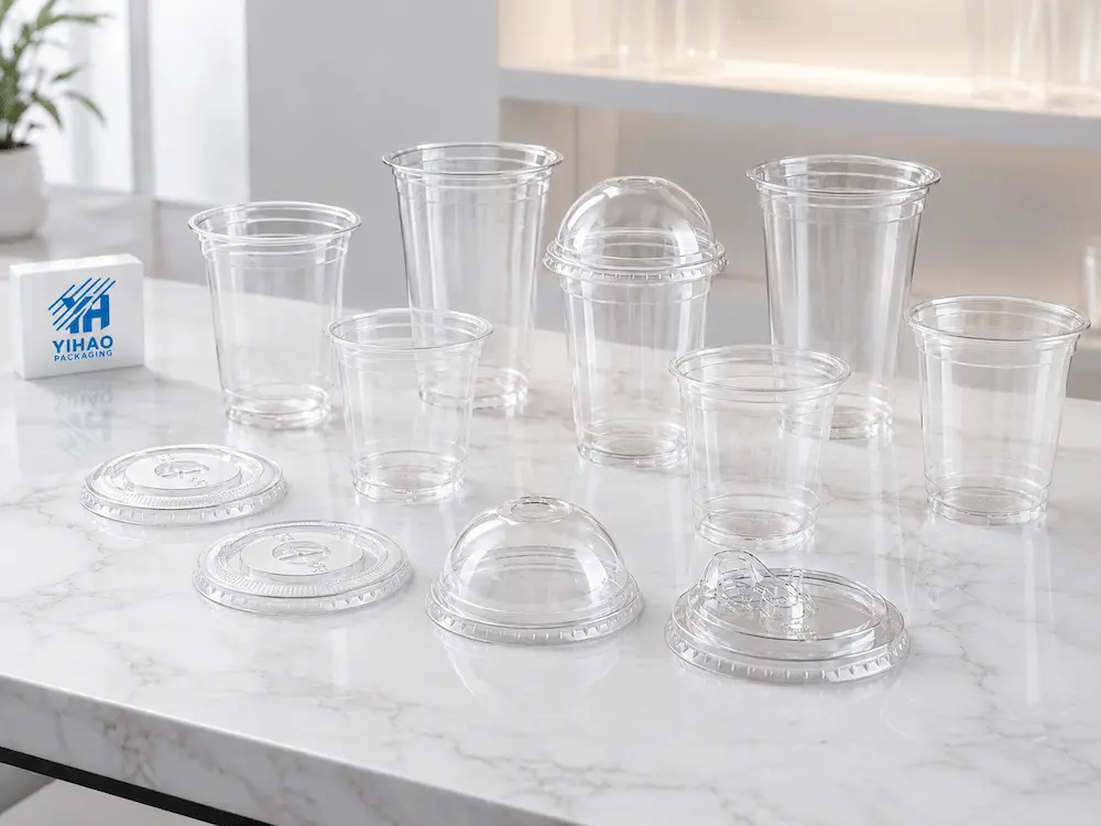 Transparent PET cold cups and compatible lids for acai refreshers and smoothies