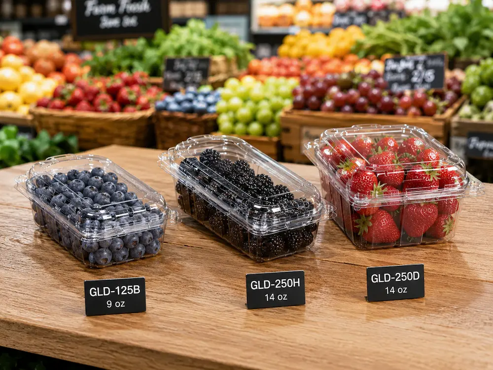 Vented Berry Containers vs Alternative Packaging: How Buyers Should Choose 3 Clear vented berry clamshell containers displayed with blueberries, blackberries, and strawberries