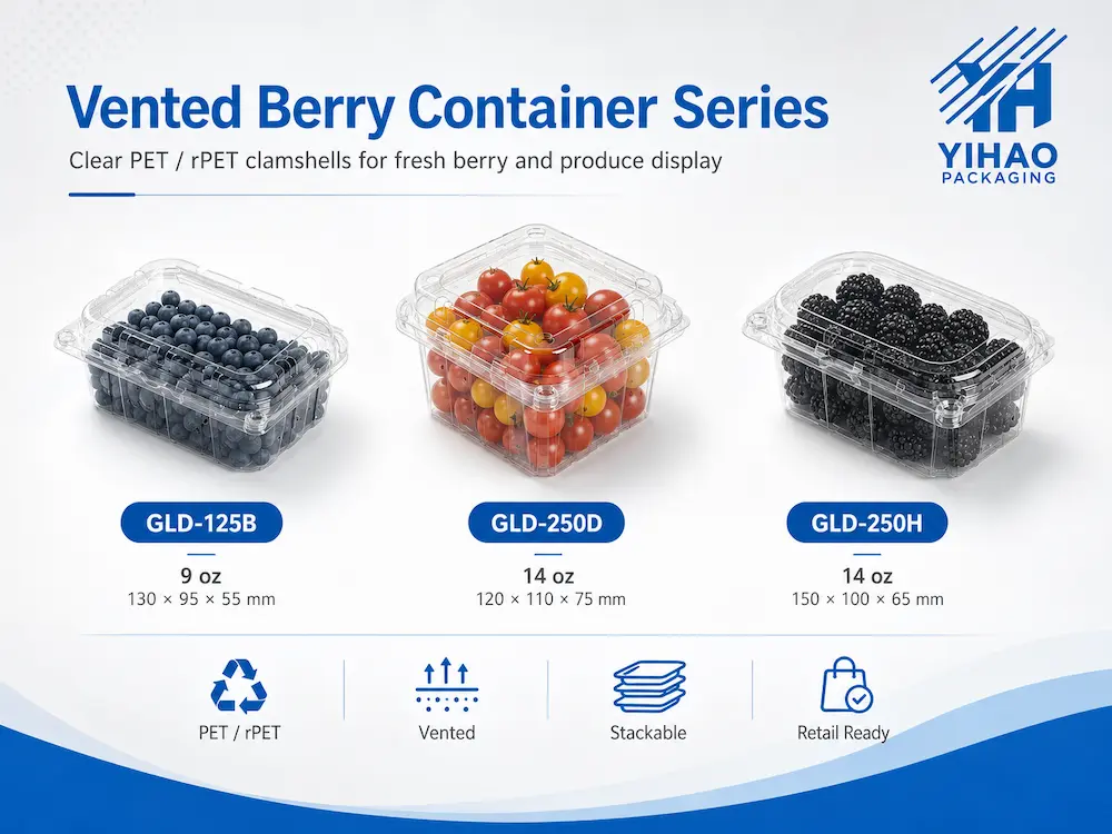 Vented Berry Containers vs Alternative Packaging: How Buyers Should Choose 1 Clear PET/rPET vented berry container series for berries and small fresh produce