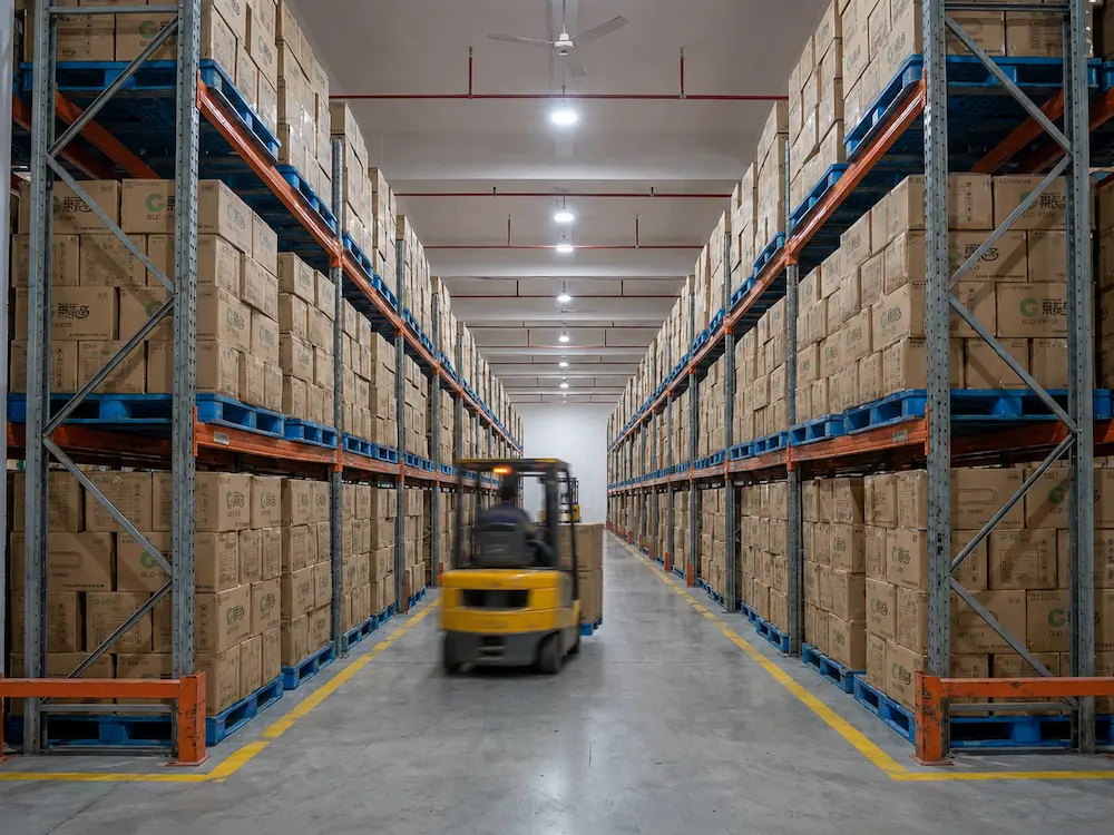 Beverage Brand Cups FAQ: Materials, Sizes, Uses, and Ordering Questions 6 Warehouse storage for wholesale beverage cup packaging cartons and bulk supply management