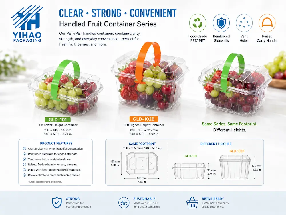 Wholesale Clear Fruit Packaging: Manufacturer and Supplier Checklist 11 Wholesale clear fruit packaging with handled PET rPET fruit containers