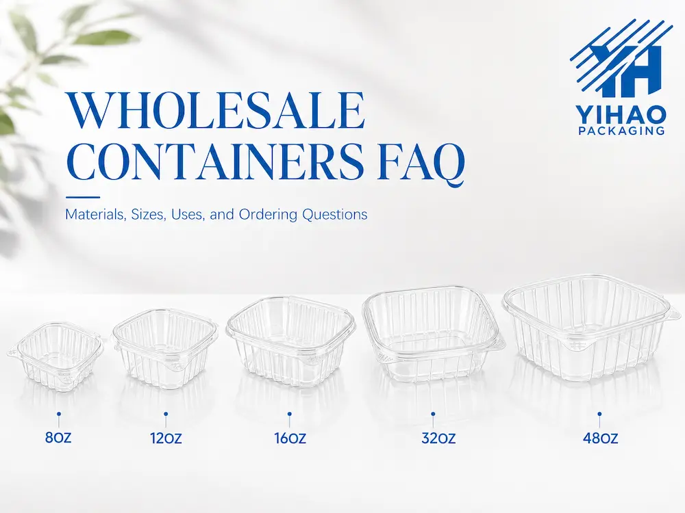 Wholesale Hinged Containers FAQ: Materials, Sizes, Uses, and Ordering Questions 2 Clear PET hinged food containers for wholesale FAQ guide
