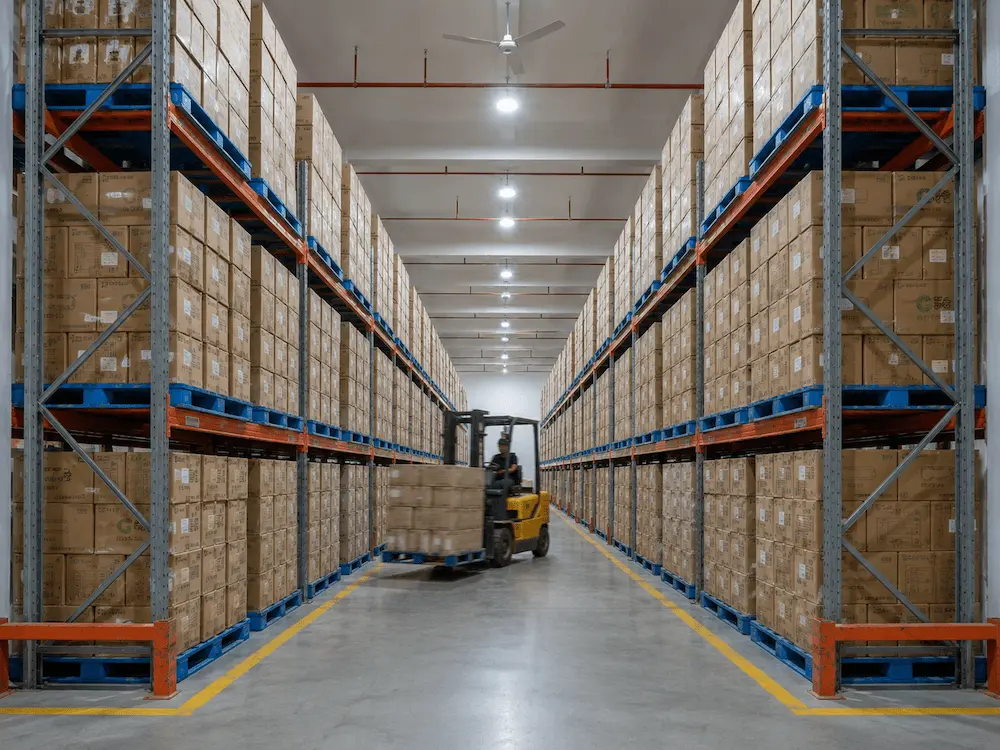 warehouse storage of packed cold cup and lid cartons for wholesale food packaging supply