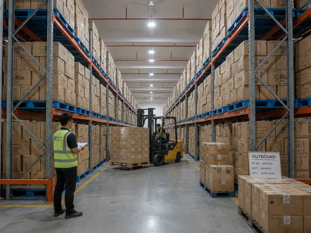 Fruit Deli Containers: Buyer Guide for Food Packaging Teams 7 Organized warehouse with outbound pallets for wholesale food packaging orders