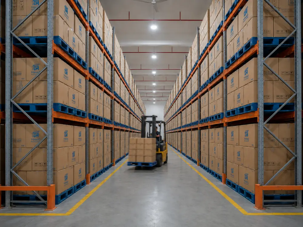 Wholesale fruit packaging supply with cartons and warehouse storage