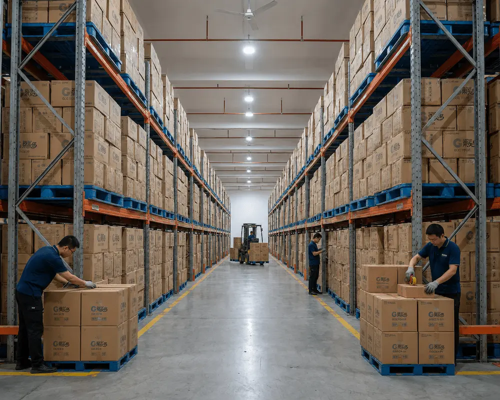 Lemonade Cups: Buyer Guide for Food Packaging Teams 5 Warehouse storage with cartons for wholesale lemonade cup packaging supply