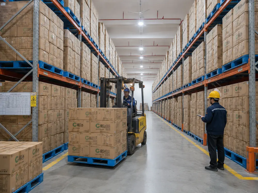 Wholesale PET cup packaging cartons stored in warehouse for repeatable cold cup supply and distribution