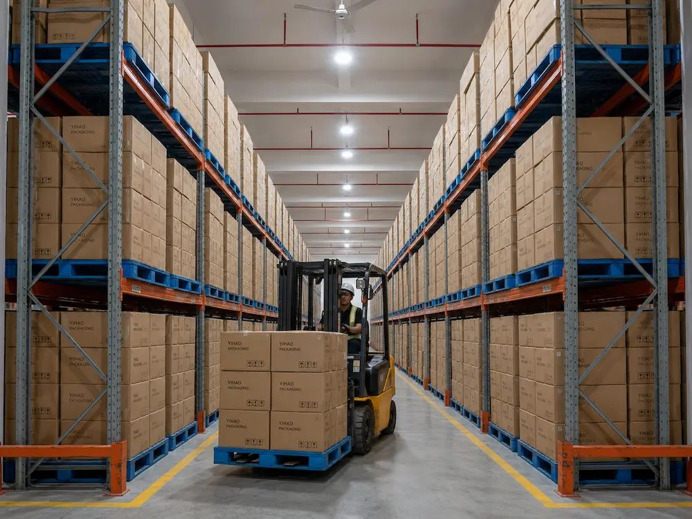 Wholesale round salad container packaging warehouse with boxed inventory