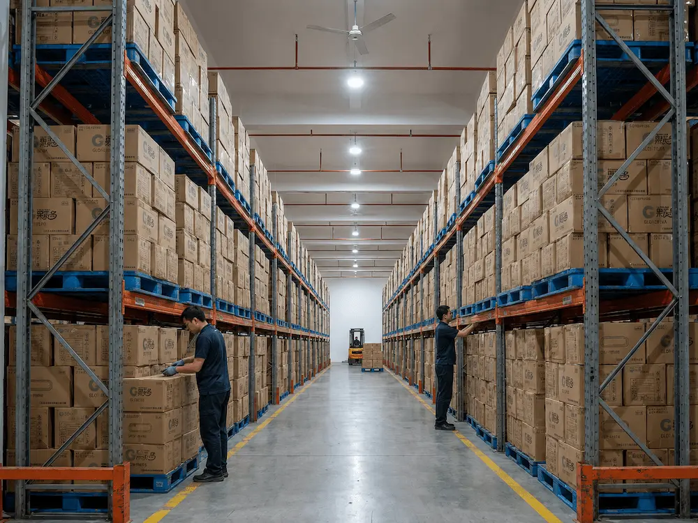 Warehouse storage with cartons for wholesale smoothie cup packaging supply