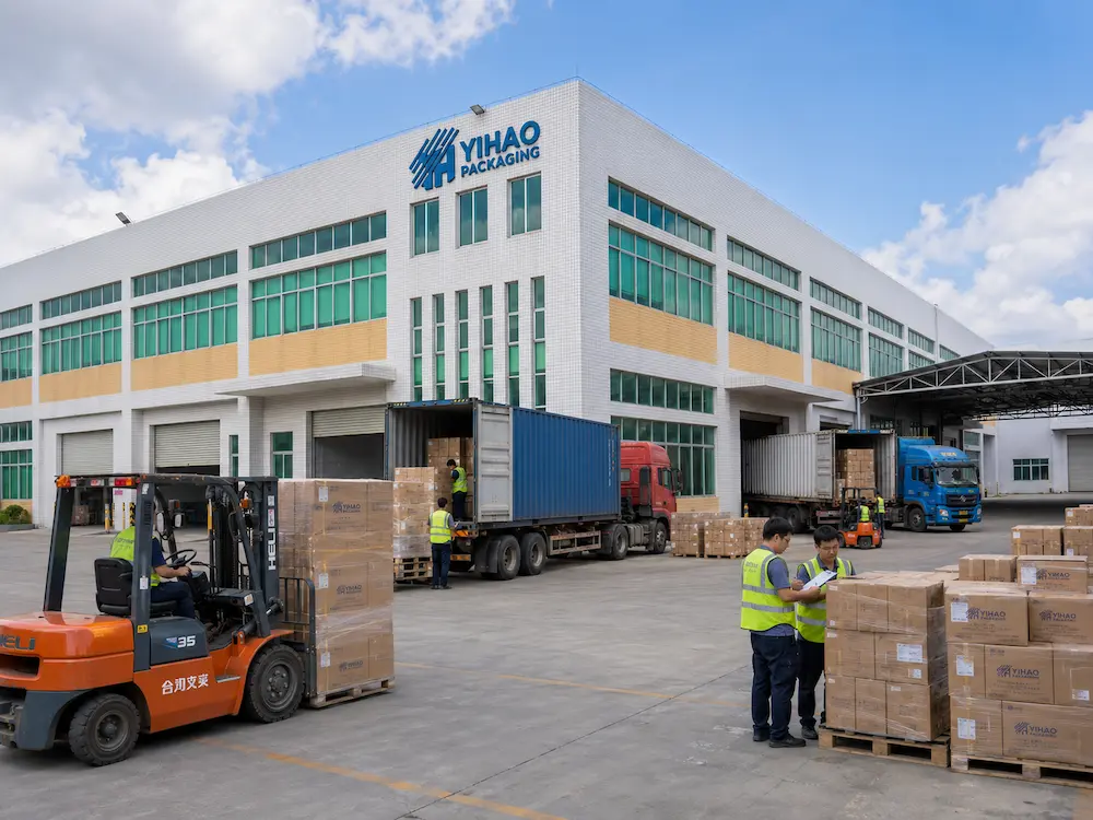 YIHAO factory loading area with cartons and containers prepared for wholesale food packaging shipment